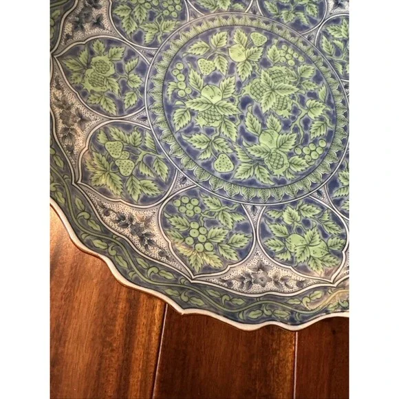 Vintage Maebata China Plate Qinghua Midoriaya Pattern Chinese Asian 12” - Picture 5 of 9